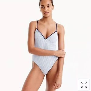 JCrew Lace-Up Back One-Piece Swim Tippd Seersucker